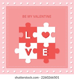 Happy Valentines day card. Pieces matched jigsaw with heart shape.