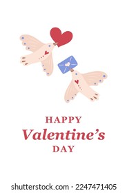 Happy Valentine's Day card with pigeons. Valentines Day Card. Vector illustration