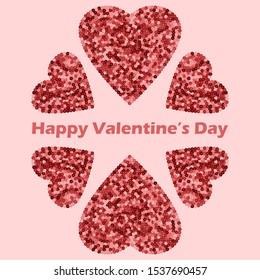 Happy Valentines Day Card with Pink Sequins Hearts