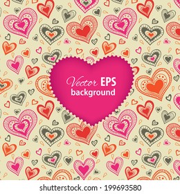 Happy Valentine's Day card with pink heart. Vector illustration