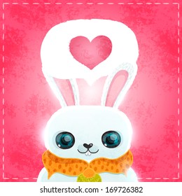 Happy Valentines day card with rabbit and heart