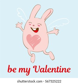 Happy Valentines day card with rabbit