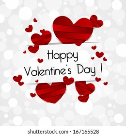 Happy Valentines Day card With Red Paper Hearts vector illustration