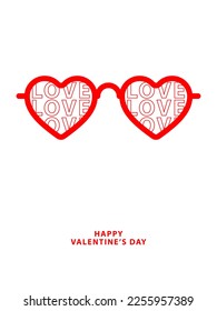 Happy Valentine's Day card, red line heart shaped glasses