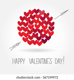Happy valentine's day card with red and violet hearts in circle.Greeting card,poster,invitation,sticker and advertisement for  February event. Stylized concept for decoration.Festive idea of love