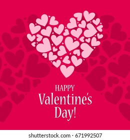 Happy Valentines day card with red and pink heart vector background pattern poster