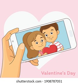 Happy Valentines day card. Romantic selfie