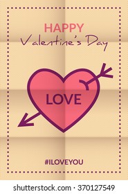 Happy Valentines Day Card. Romantic vector retro design with heart symbol