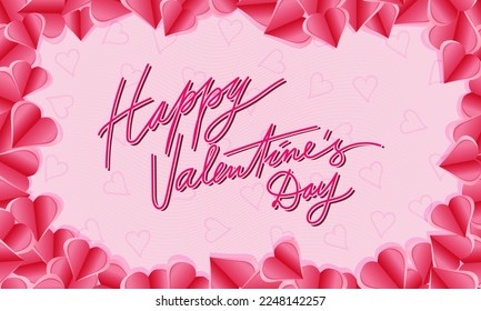 Happy Valentine's Day card with rose pink hearts frame. Vector illustration design.