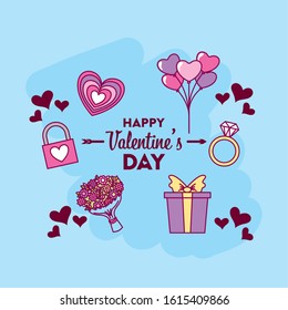 happy valentines day card with set icons vector illustration design