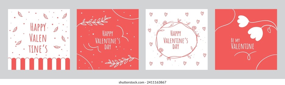 Happy Valentines Day card set. Modern abstract design. Template for ads, branding, banner, cover, label, poster print.