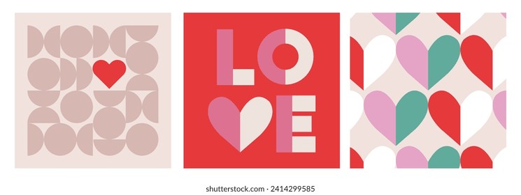 Feliz Día de San Valentín. Diseño abstracto moderno. Plantilla para anuncios, branding, banner, portada, etiqueta, impresión de afiches.	