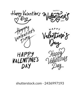 Happy Valentine's Day Card. Set Of Calligraphic Quotes. Happy Typographic Background. Valentin Hand Lettering Text Isolated On White Background. For Greeting Cards, Print Design. Vector Illustrator.