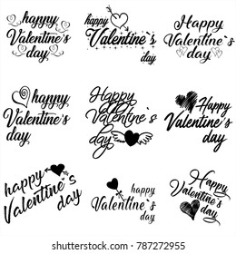 Happy Valentine's Day Card. Set Of Calligraphic Quotes. Typographic Background. Lettering Text Isolated On White Background. Good For Greeting Cards, Print Design. Vector Illustration
