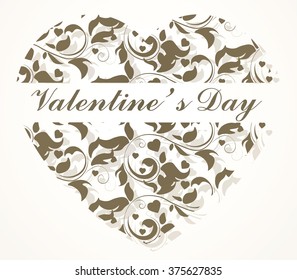 Happy valentines day card in shape of a ornamented heart. Place for text. Vector illustration
