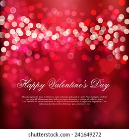 Happy Valentine's day card. Shiny hearts and light vector background 