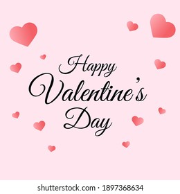 Happy Valentines Day card with soft pink background. Vector illustration.