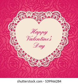 Happy Valentine's Day card. A square template for wedding cards, invitations, etc. with lace pattern and openwork frame inside. Image suitable for laser cutting, plotter cutting or printing.