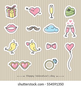 Happy Valentine's day card. Valentine's day symbols, sign, icons, stickers.