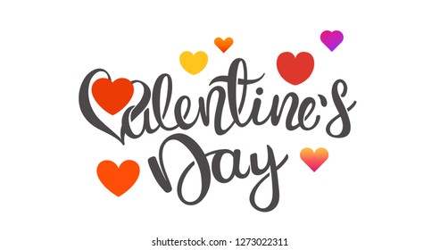 Happy Valentines Day card template with calligraphic inscription. Vector Illustration