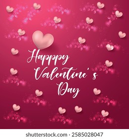 Happy valentine's day card template with paper pink and heart shaped  illustration - Vector
