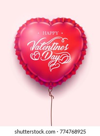 Happy valentines day card template in heart shape air balloon. Symbol of romantic, love care. Vector realistic holiday greeting, invitation, date card festive design object illustration.