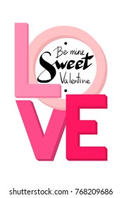 Happy Valentines day card with text LOVE. Colorful lettering LOVE.