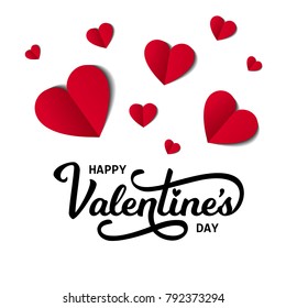 Happy Valentine's Day Card with Text and Hearts. Vector Illustration. Holiday Greeting Decorative Design.