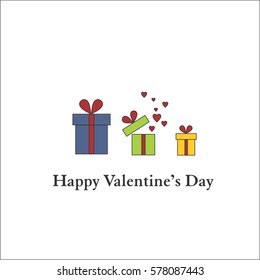 Happy Valentine's Day card with three gift box and heart