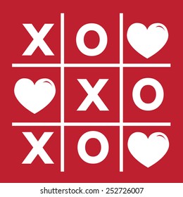 Happy Valentines day card , Tic tac toe game ,cross , heart sign, xoxo
