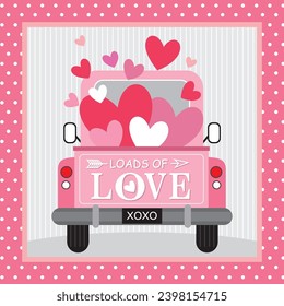 Happy valentine's day card with truck and hearts