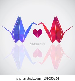 Happy valentines day card. Two paper cranes.