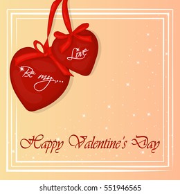 Happy Valentine's Day card with two hearts. Background for valentine's day. Greeting card in cartoon style. Vector illustration. Holiday Collection.