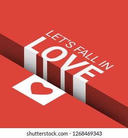 Happy Valentines Day card, typography, with text - Let's fall in LOVE