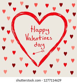 Happy Valentines Day card, typography, background with hearts