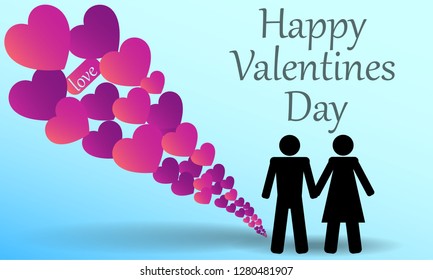 Happy Valentines Day card, typography, background with hearts