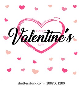 Happy Valentines Day card, typography, background with hearts