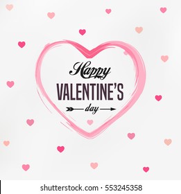 Happy Valentines Day card, typography, background with hearts
