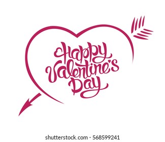 Happy Valentines Day card, typography vector illustration. heart with arrow
