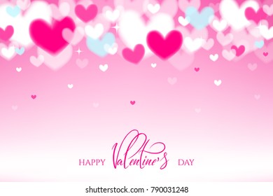 Happy Valentines Day card, typography, background with hearts