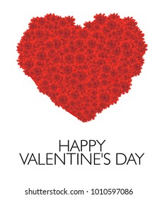 Happy Valentines Day Card. Vector White Heart Shape on red Flowers Background. Wedding Poster. Mothers Day Greeting Card.