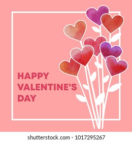Happy valentines day card. Vector illustration, watercolor