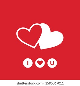 Happy Valentines Day card vector illustration background two heart on red background love icon