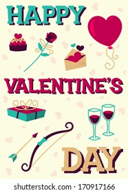 Happy Valentines Day card. Vector illustration. 