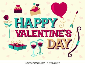 Happy Valentines Day card. Vector illustration. 