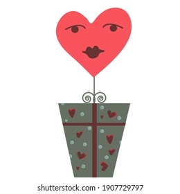 Happy Valentines day card vector illustration. Cupid, hearts, candies, diamonds.