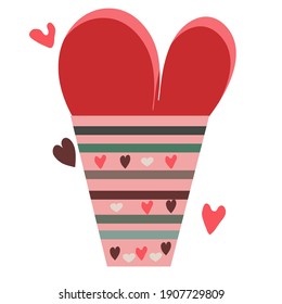 Happy Valentines day card vector illustration. Cupid, hearts, candies, diamonds.