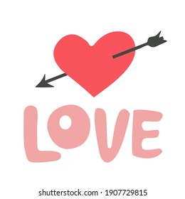 Happy Valentines day card vector illustration. Cupid, hearts, candies, diamonds.