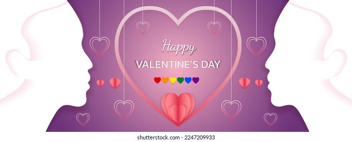 Happy Valentines Day Card Vector or Banner Design or Heart and Love