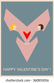 Happy valentines day card. Vector flat illustration.